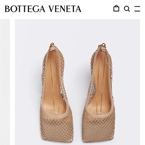 New Bottega Veneta Stretch Net Mesh Beige Leather Square Toe Sandals Pumps 39